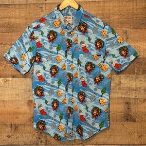 RSVLTS X Bob Ross Christmas Holiday Button Up Top Artsy Funky Men’s size Small